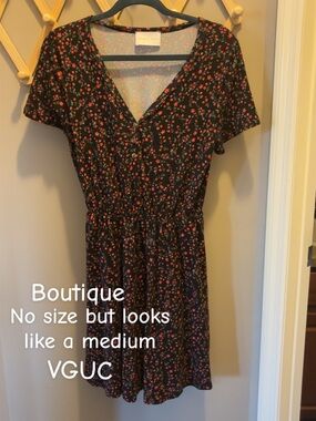 Floral V-Neck Short Sleeve Dress - Black with Red/Pink Floral